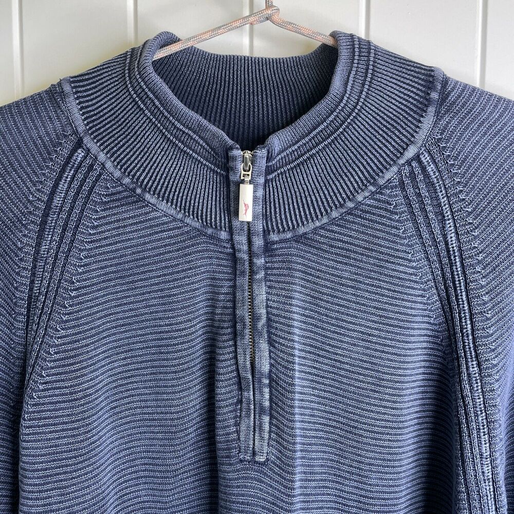 Tommy Bahama Relax Blue Knit 1/4 Zip Pullover Sweater Cotton Men's Large - Picture 2 of 12